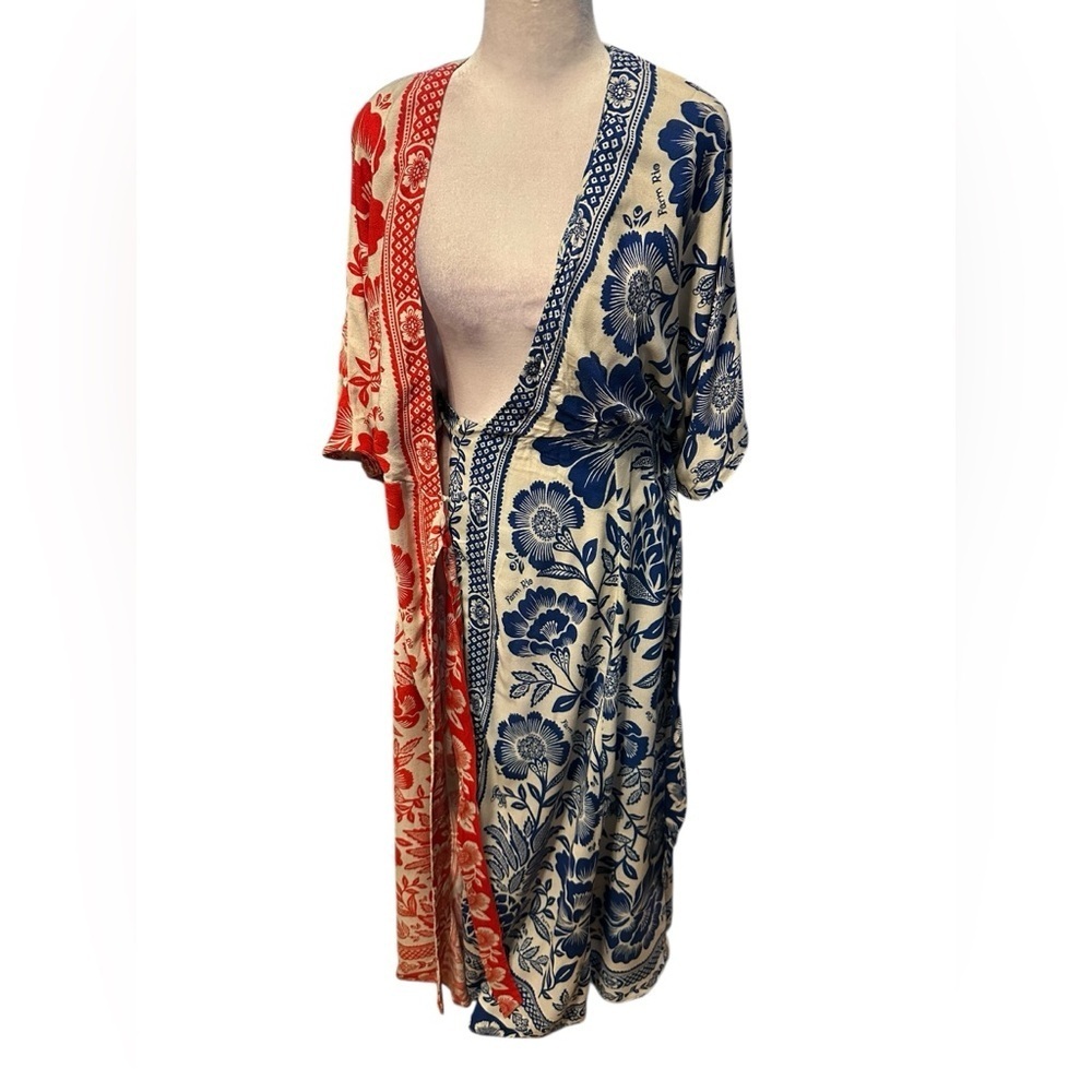 Farm Rio Floral wrap around maxi dress- Red and Blue size S - Picture 8 of 14